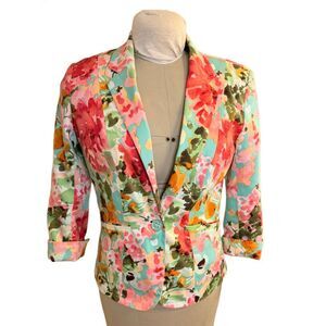 89th & Madison Floral Spring Blazer Single Button Front Notched Collar Floral Wa